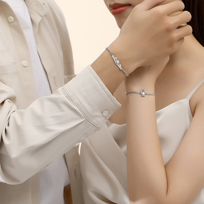 King Queen Crown Moonstone Couple Bracelets Set