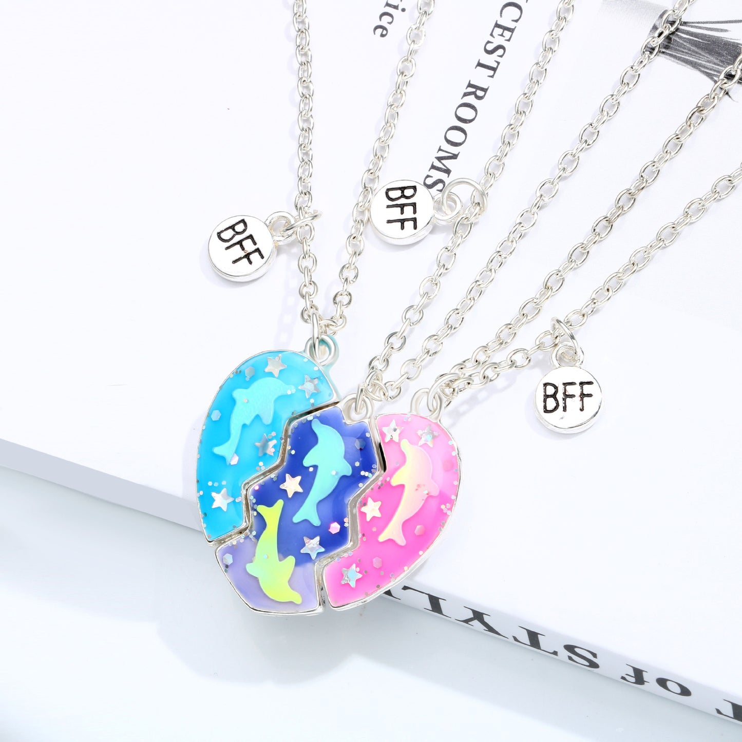 Magnetic Half Hearts Bff Necklaces Set for 3 People