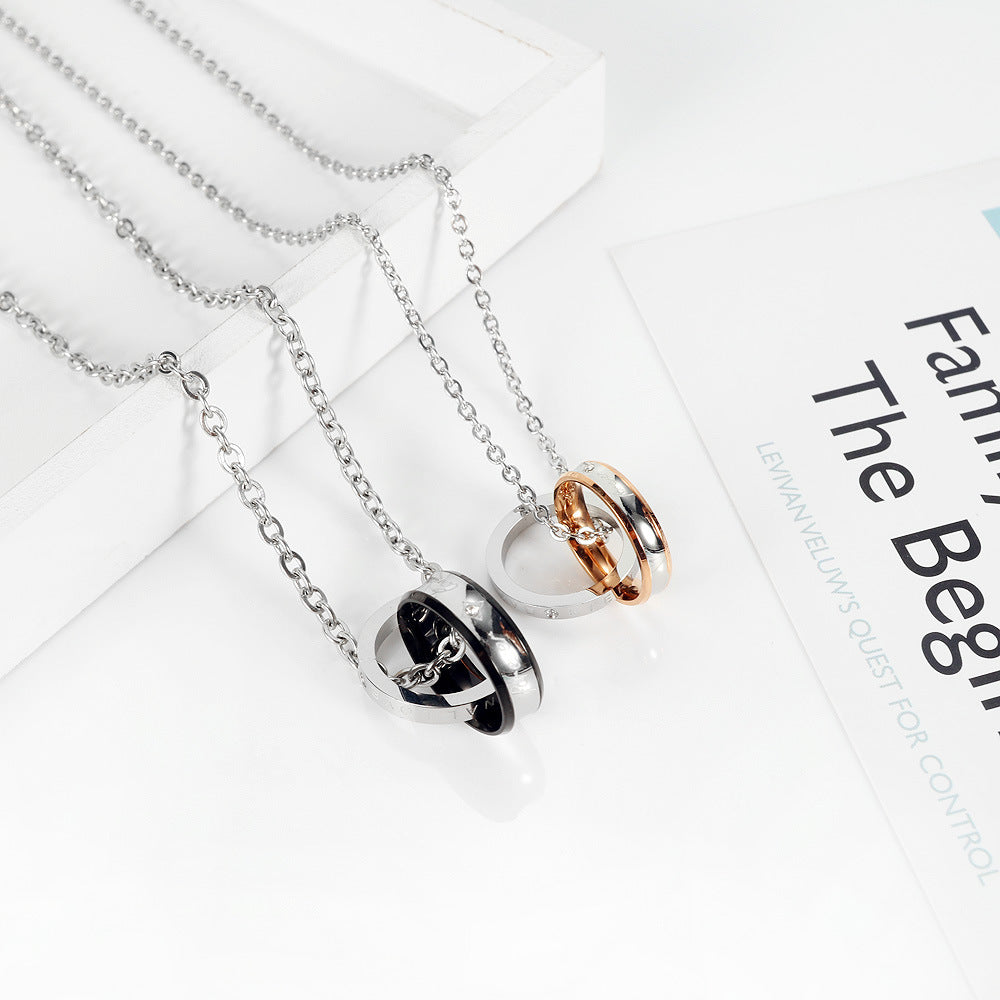 Engravable Double Rings Couple Necklaces Set