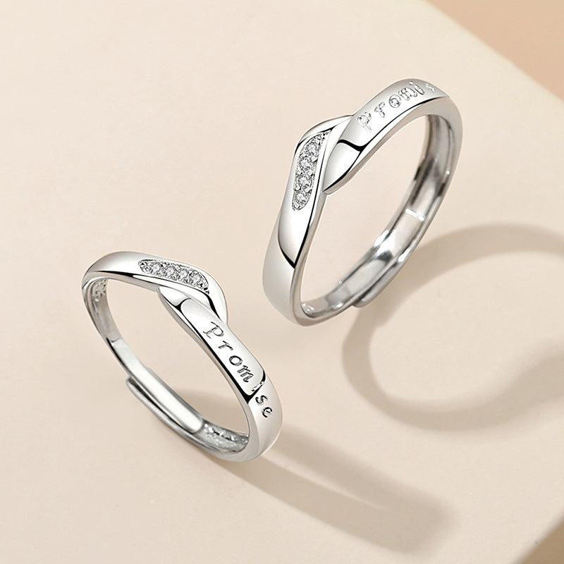 Engravable Silver Promise Rings Set for Couples