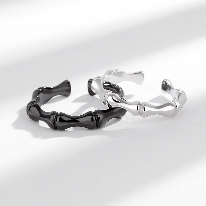 Bamboo Shaped Couple Promise Rings Set