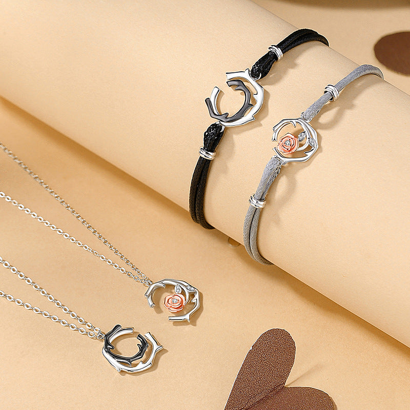 Matching Rose Thorn Bracelets Set for Couples