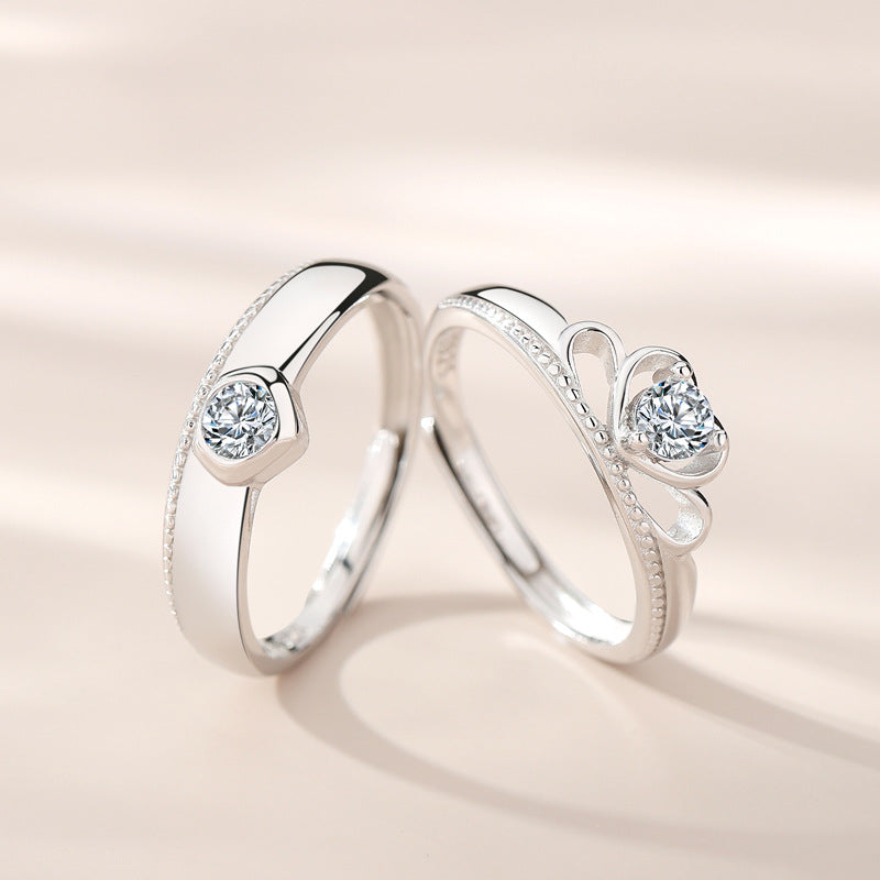 Matching Crown Couple Wedding Rings Set