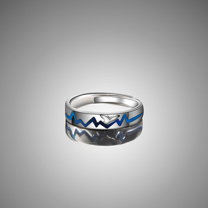 Engraved Heartbeat Couple Rings Set for two
