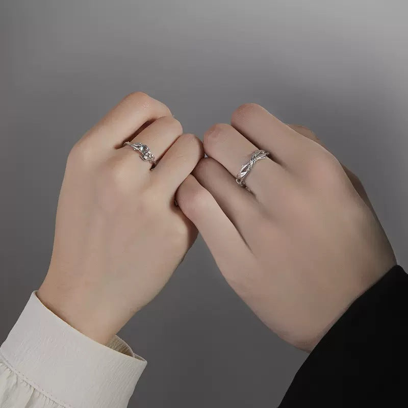 Matching Adjustable Size Romantic Rings for Couples