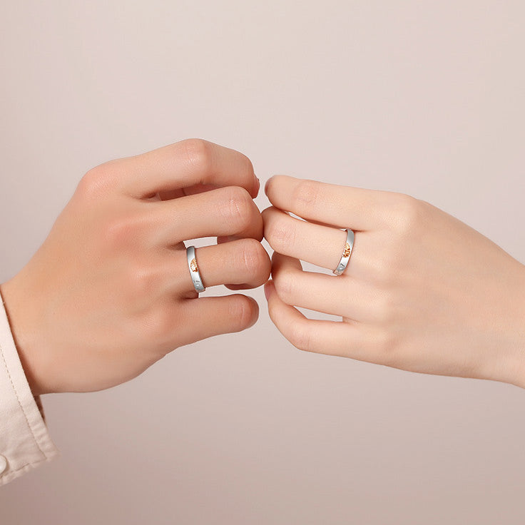 Customized Half Hearts Couple Rings Set for 2