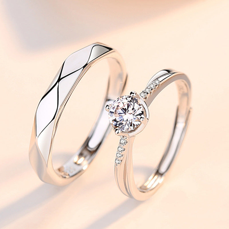Custom Engravable Couple Engagement Rings Set