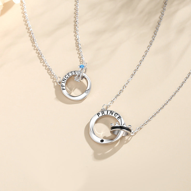 Prince Princess Interlocking Necklaces Set