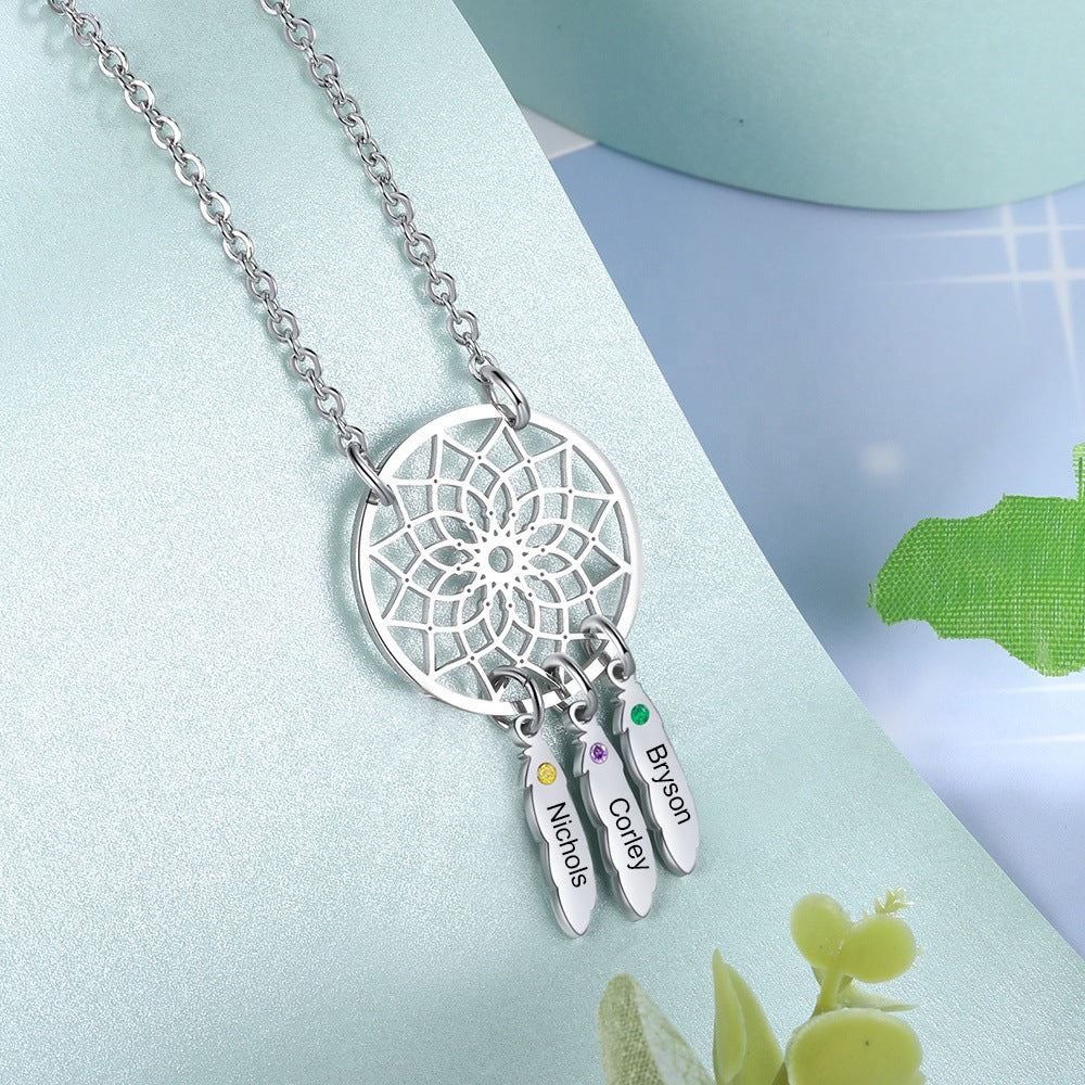 Customized Dainty Names and Birthstone Dreamcatcher Necklace