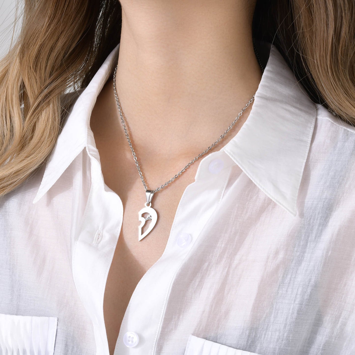 Engravable Half Heart Necklaces Set for Couples