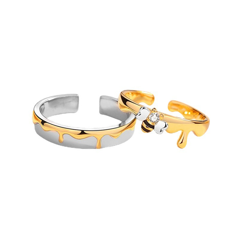Cute Honey Bee Gf Bf Couple Rings Set Loforay.com