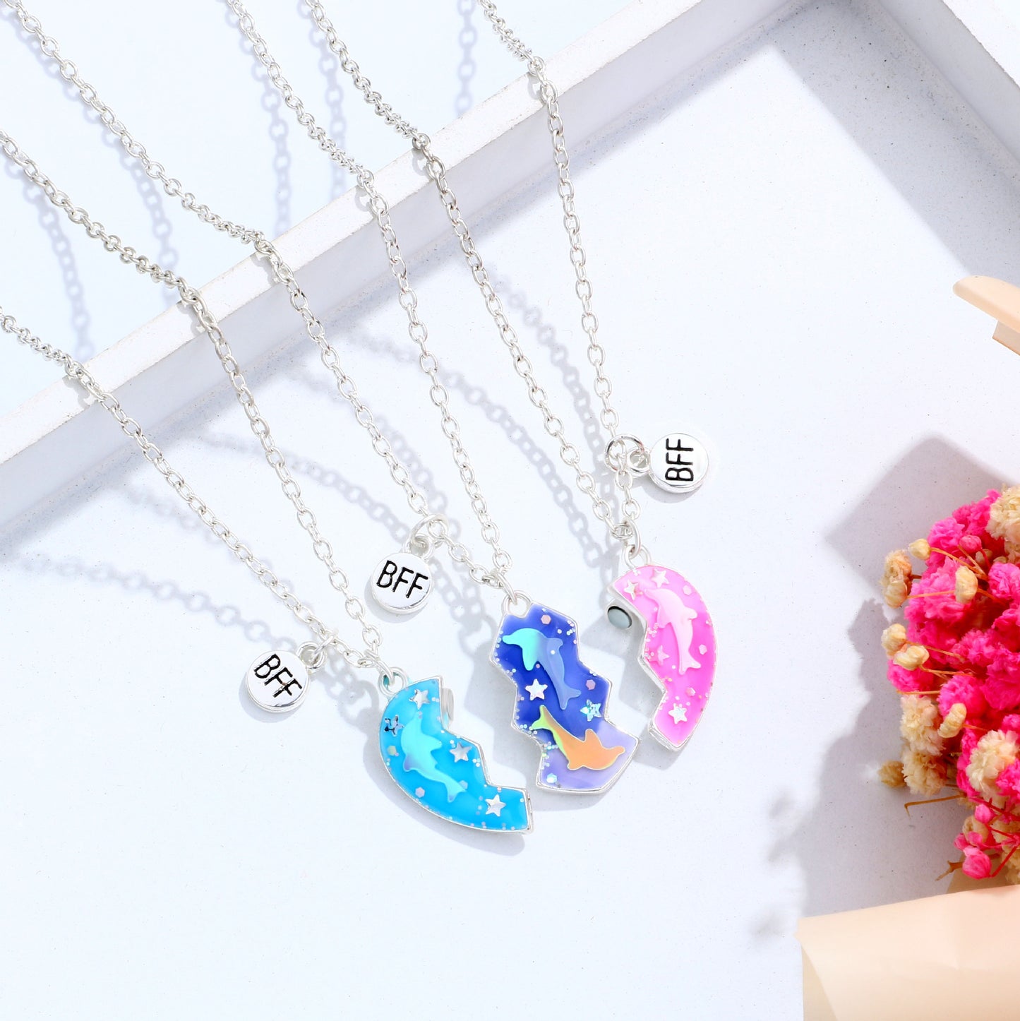 Magnetic Half Hearts Bff Necklaces Set for 3 People