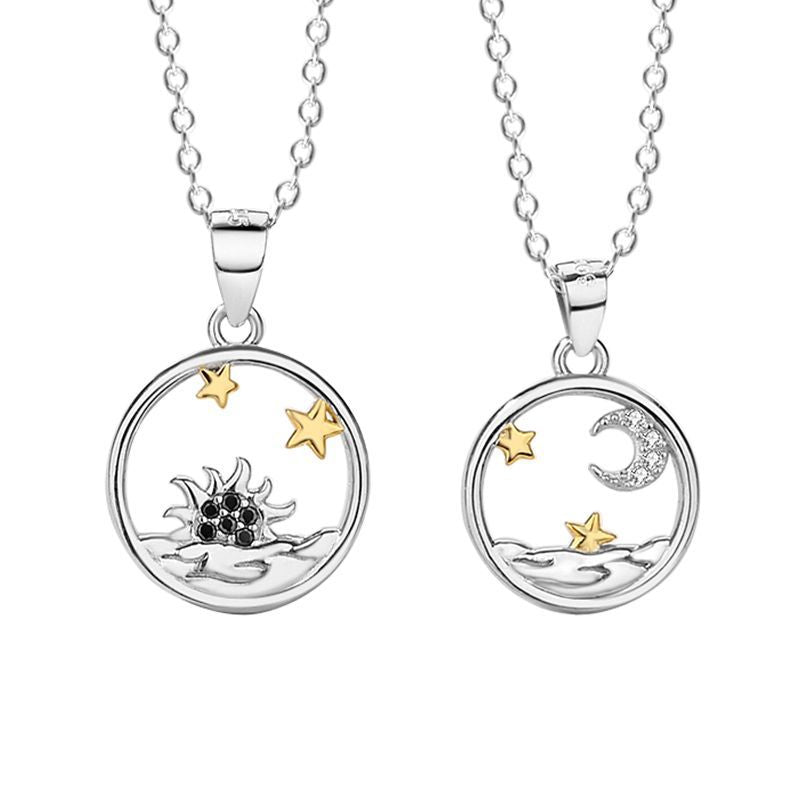 Romantic Sun and Moon Couple Necklaces Set