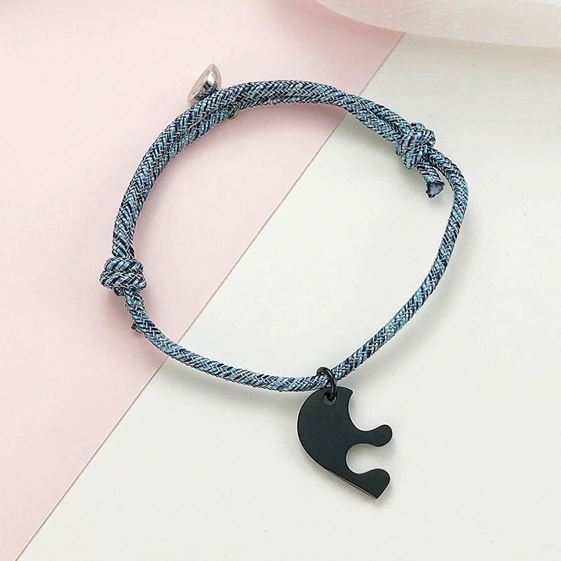 Interlocking Half Hearts Couple Bracelets Set
