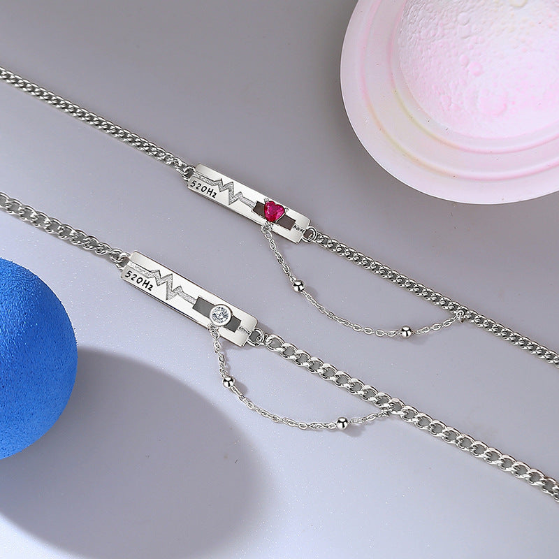 Engravable Heartbeat Bracelets Set for Couples