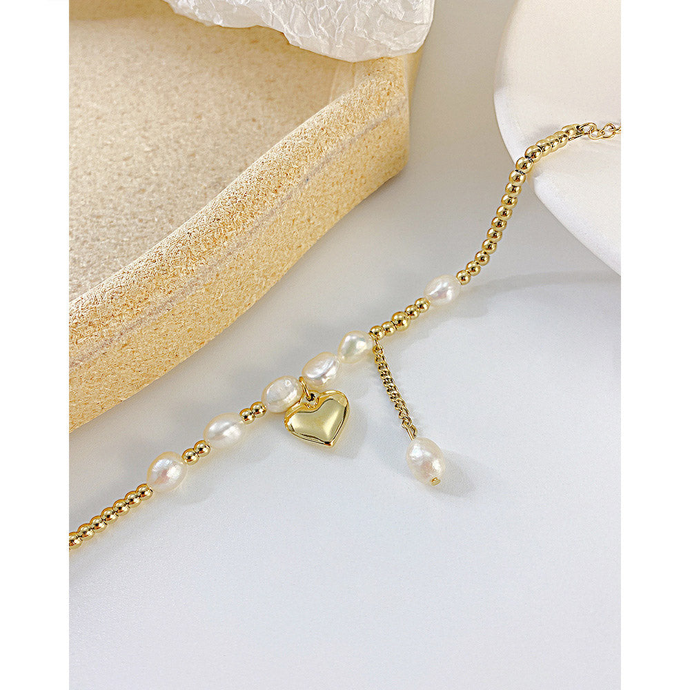 Natural Pearl Heart Charm Bracelet