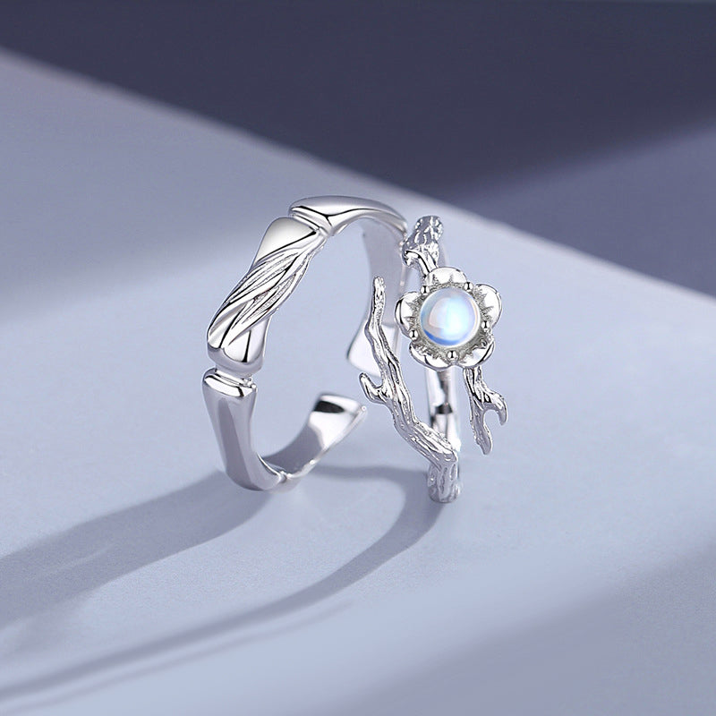 Moonstone Blossom Couple Wedding Bands