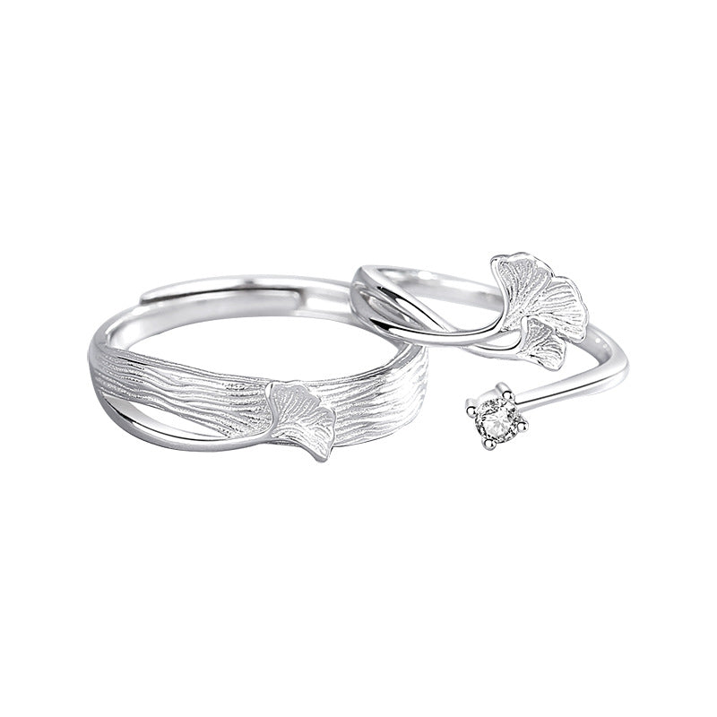 Matching Engravable Ginkgo Promise Rings Set