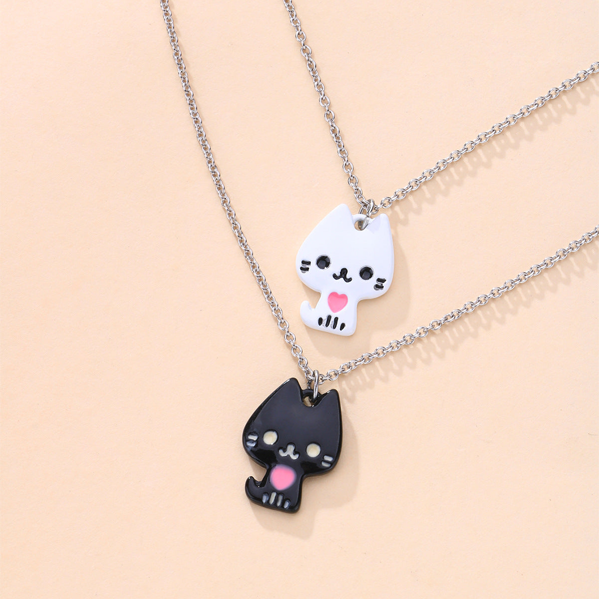 Custom Engraved Cats Necklaces Set for Couples