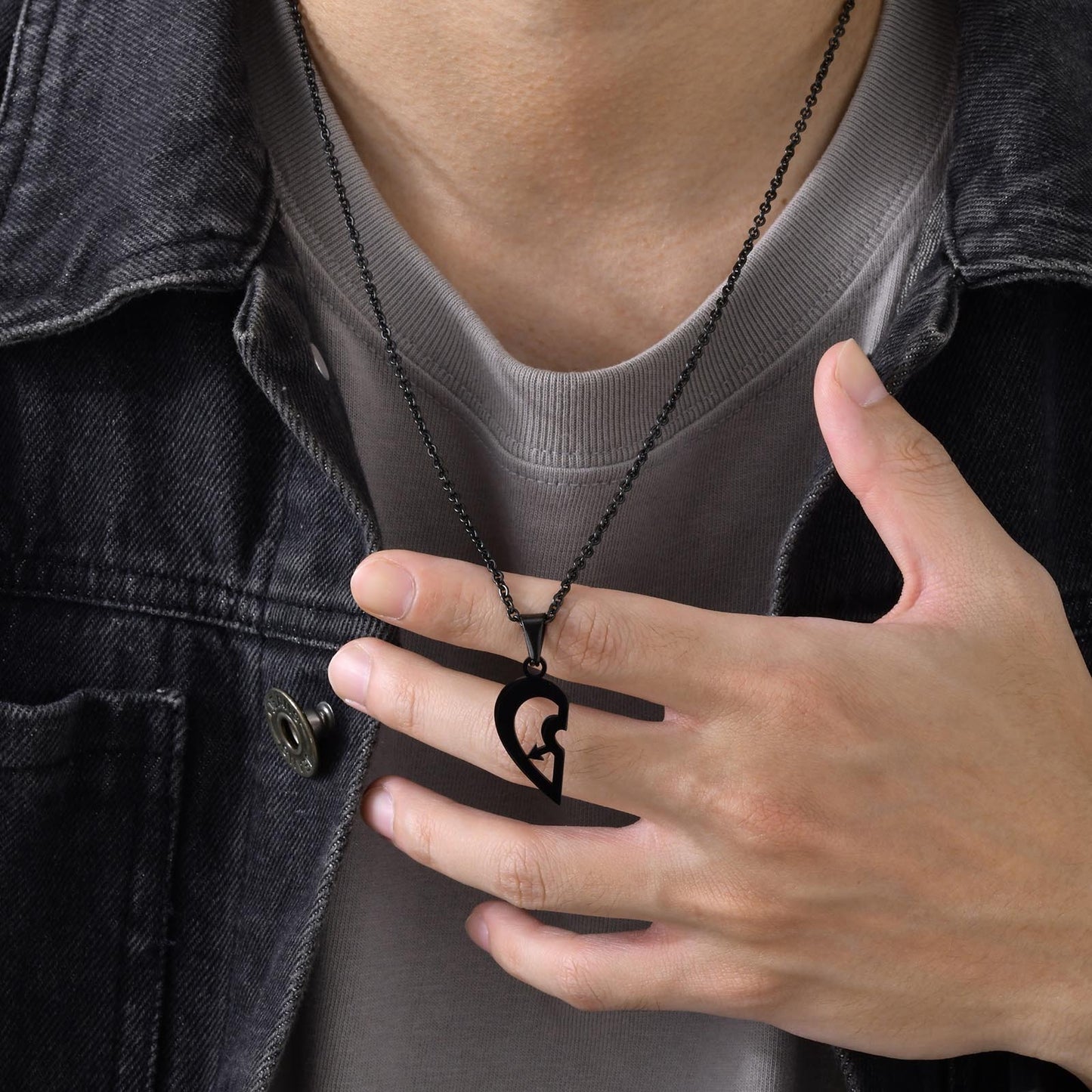 Engravable Half Heart Necklaces Set for Couples
