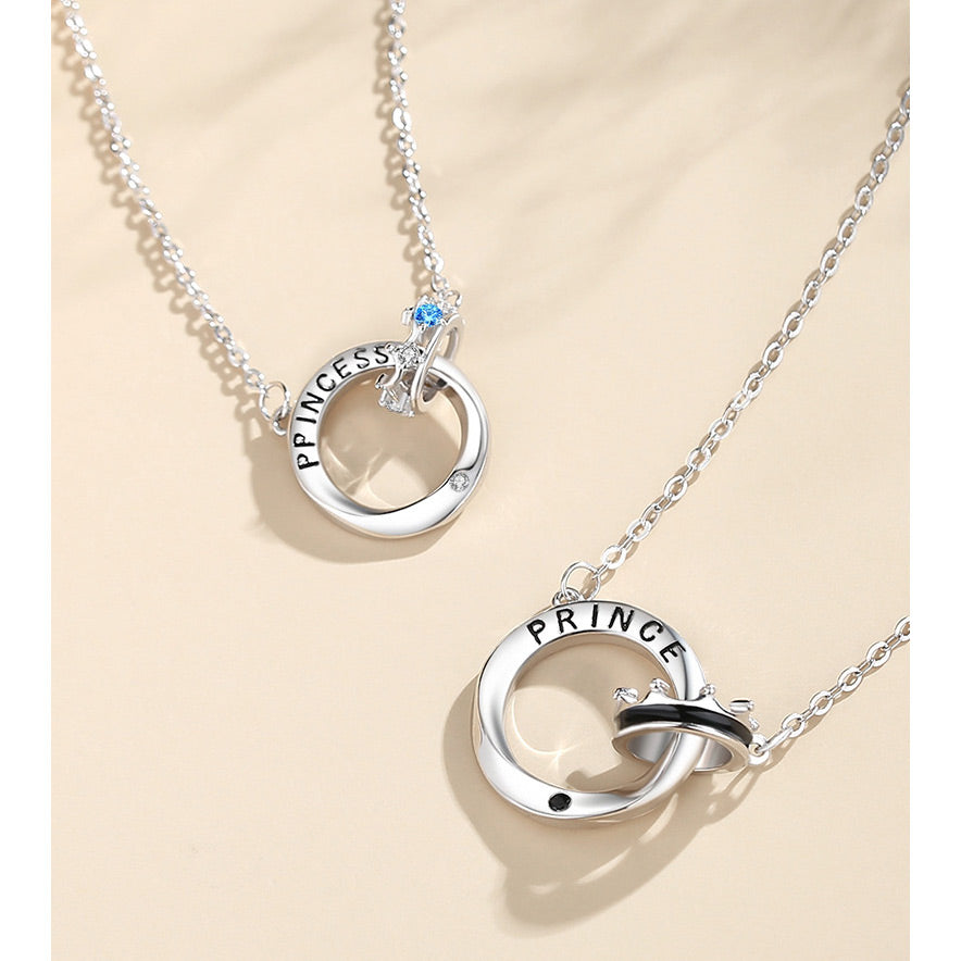Prince Princess Interlocking Necklaces Set