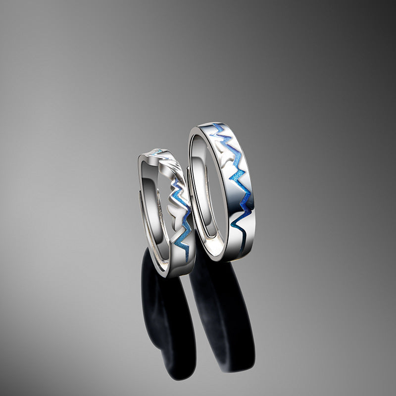 Engraved Heartbeat Couple Rings Set for two