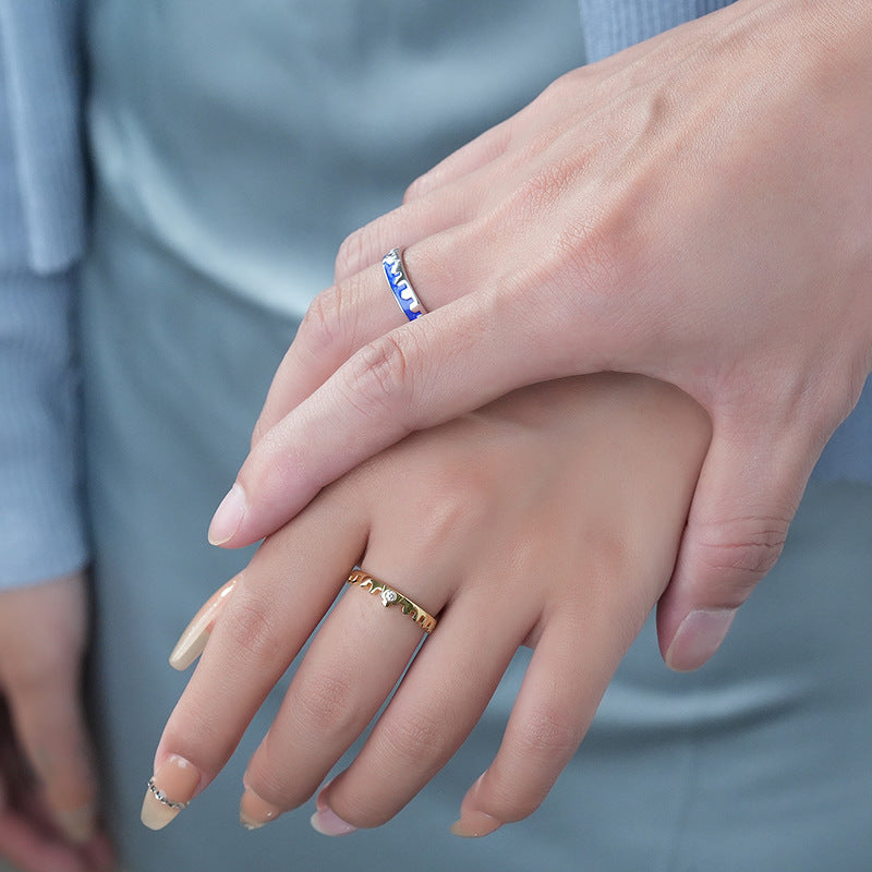 Engravable Night and Dawn Couple Promise Rings