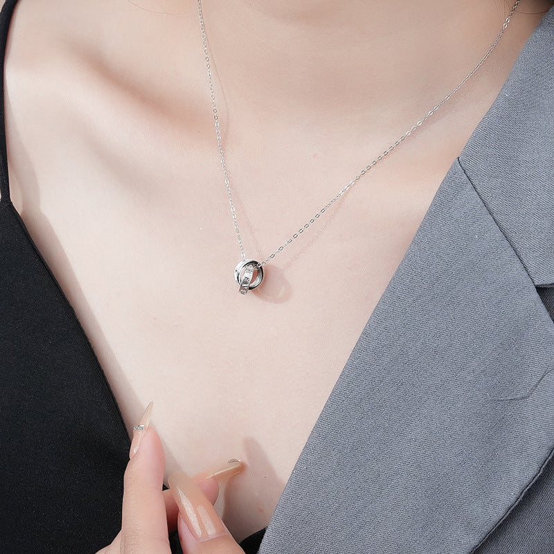 Interlocking Double Rings Forever Couple Necklaces Set