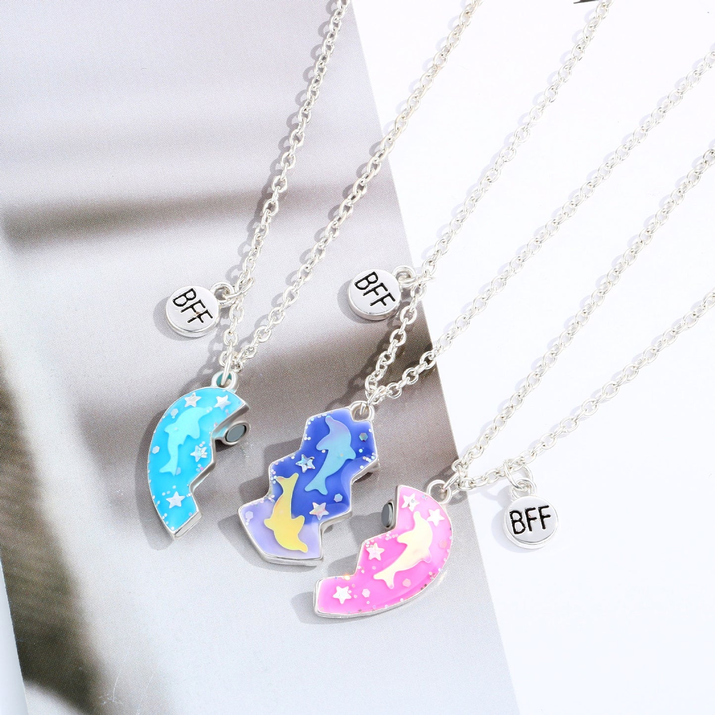 Magnetic Half Hearts Bff Necklaces Set for 3 People