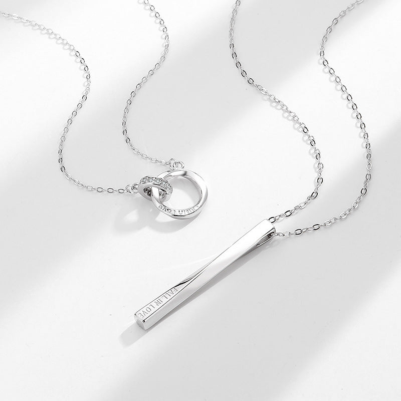 Matching Bar and Ring Couple Necklaces Set