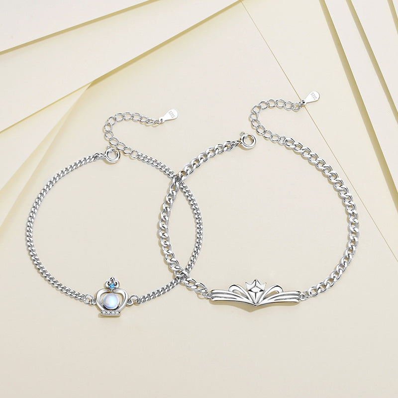 King Queen Crown Moonstone Couple Bracelets Set