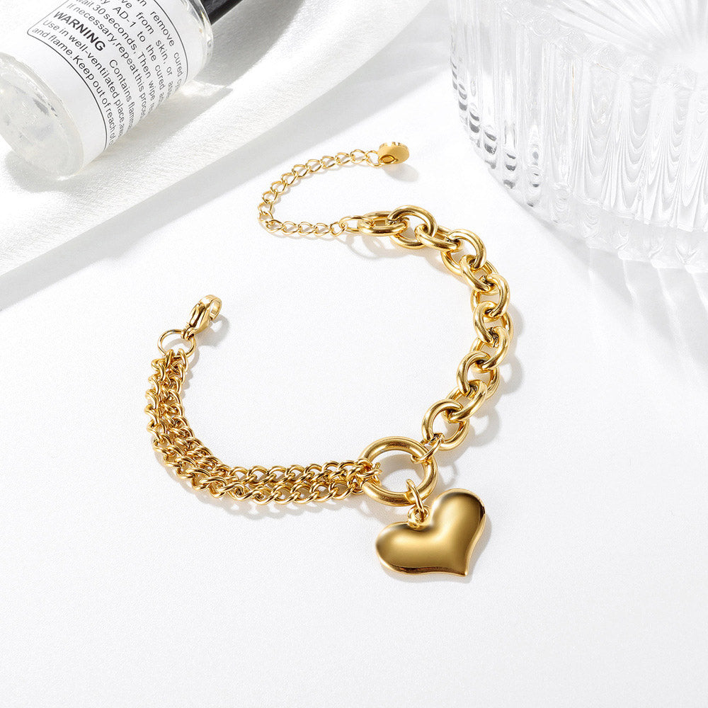 Heart Charm Oval Chain Bracelet
