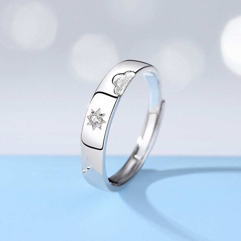 Engraved Matching Stars Couple Rings Set