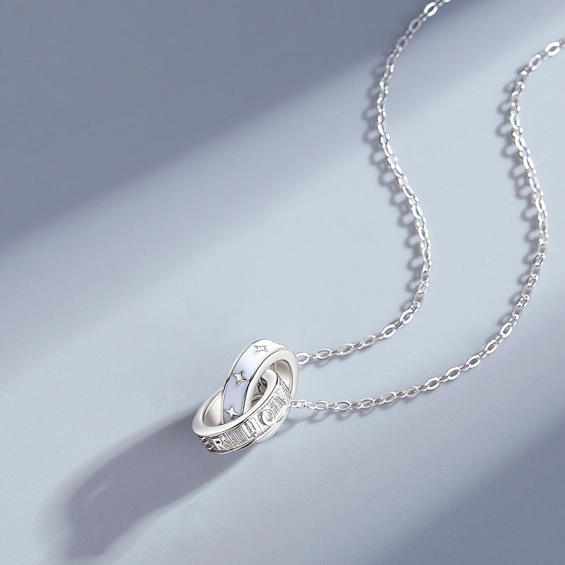Interlocking Double Rings Forever Couple Necklaces Set