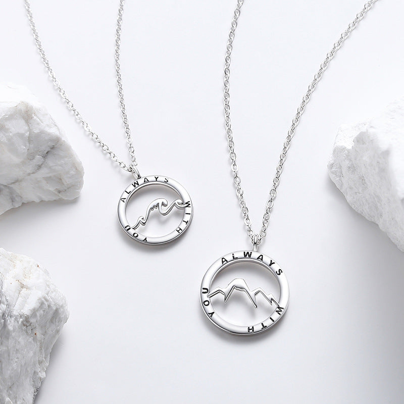 Ocean and Mountain Matching Necklaces for Couples