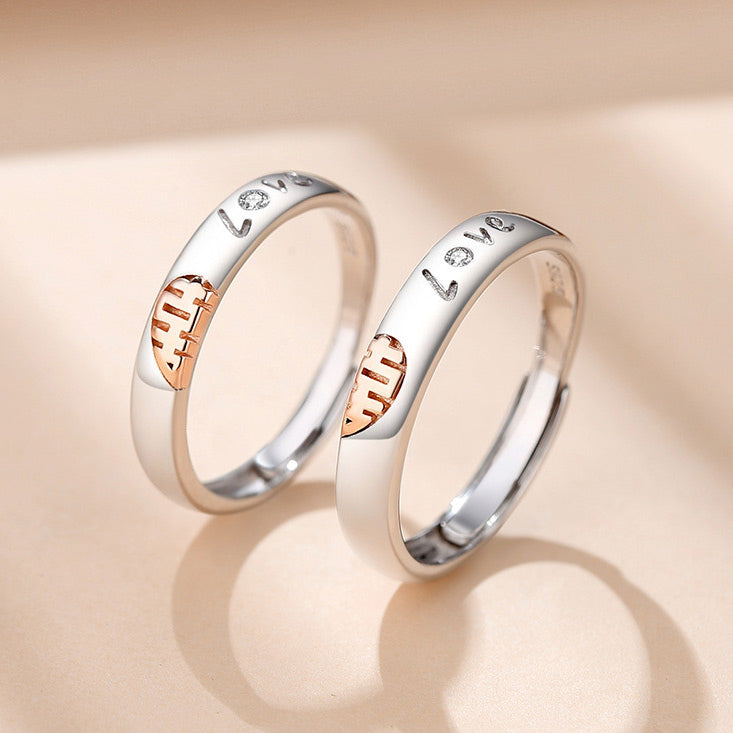 Customized Half Hearts Couple Rings Set for 2