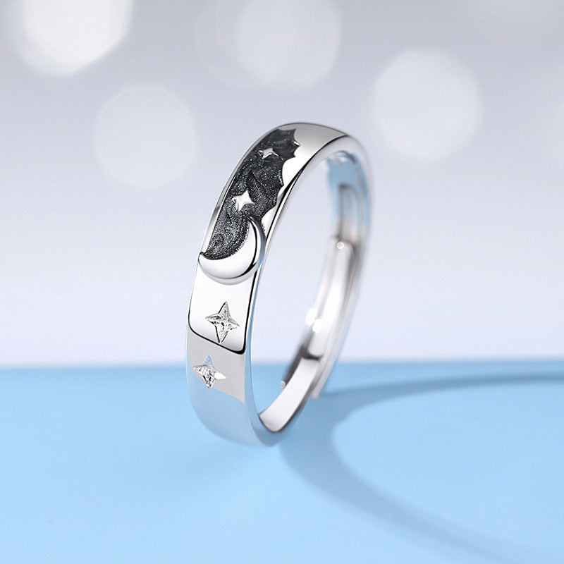 Moon Star Couple Promise Rings Set