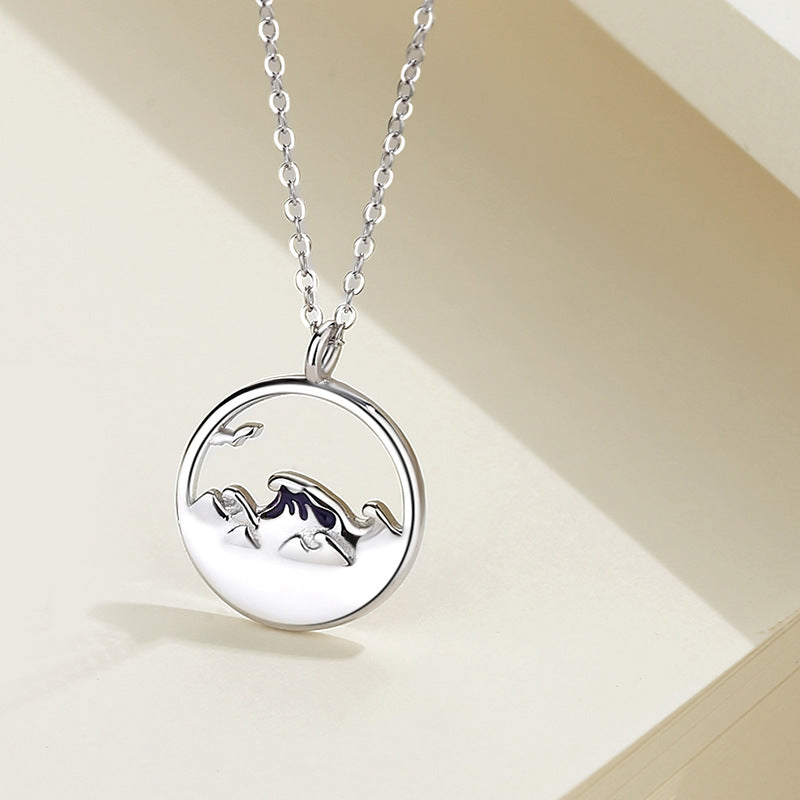 Custom Engravable Ocean Mountain Necklaces Set for Couples