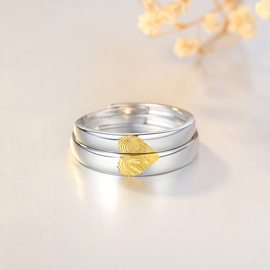 Engravable Half Hearts Rings Set for Couples