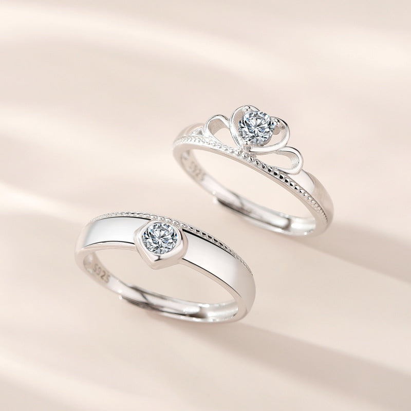 Matching Crown Couple Wedding Rings Set