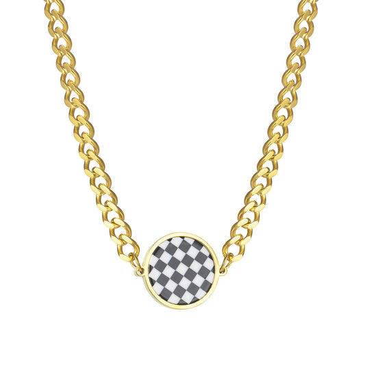 Checkerboard Chunky Cuban Chain Necklace