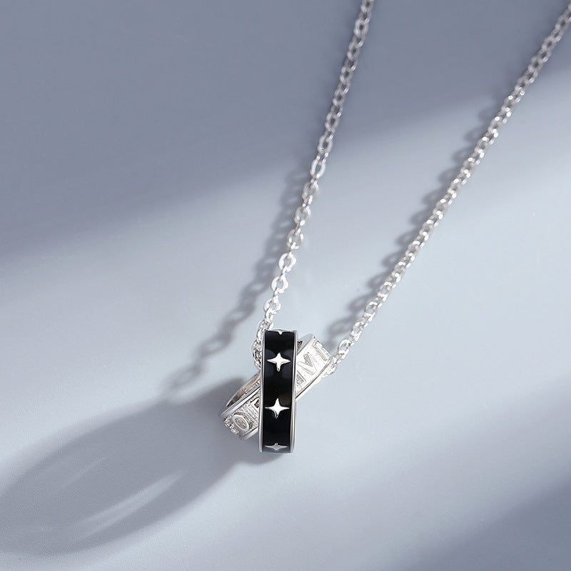 Interlocking Double Rings Forever Couple Necklaces Set