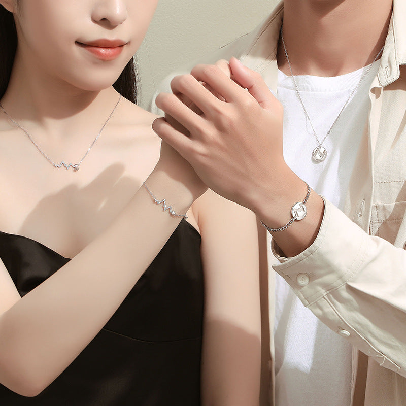 Matching Heartbeat Bracelets Set for Couples