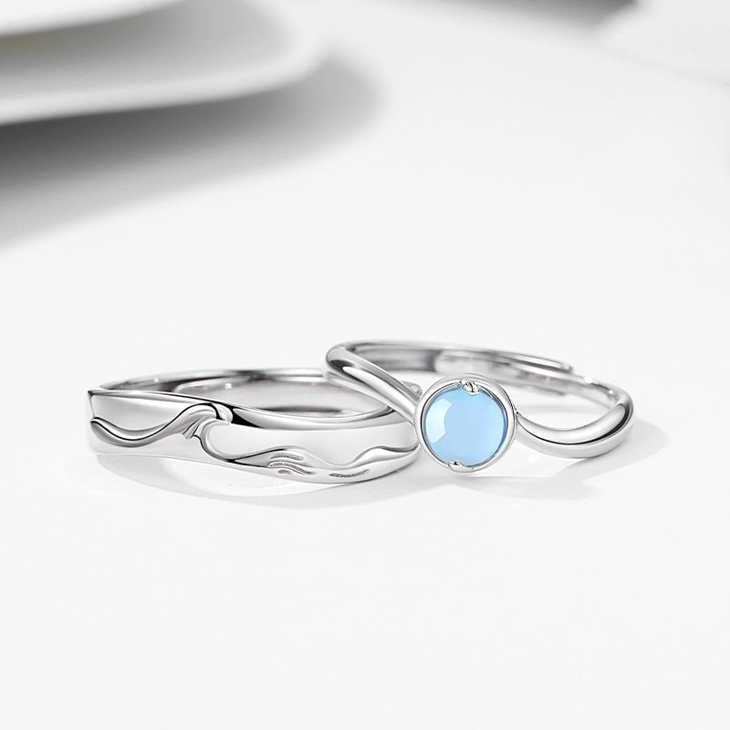 Engravable Moonstone Couple Wedding Bands