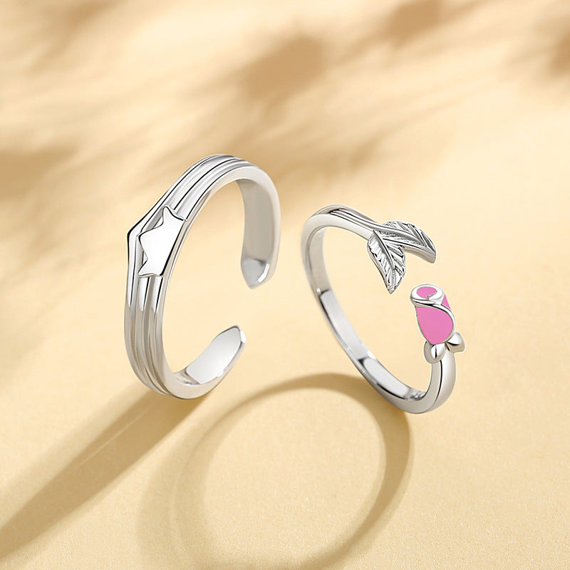 Engravable Crown and Rose Promise Rings Set for two