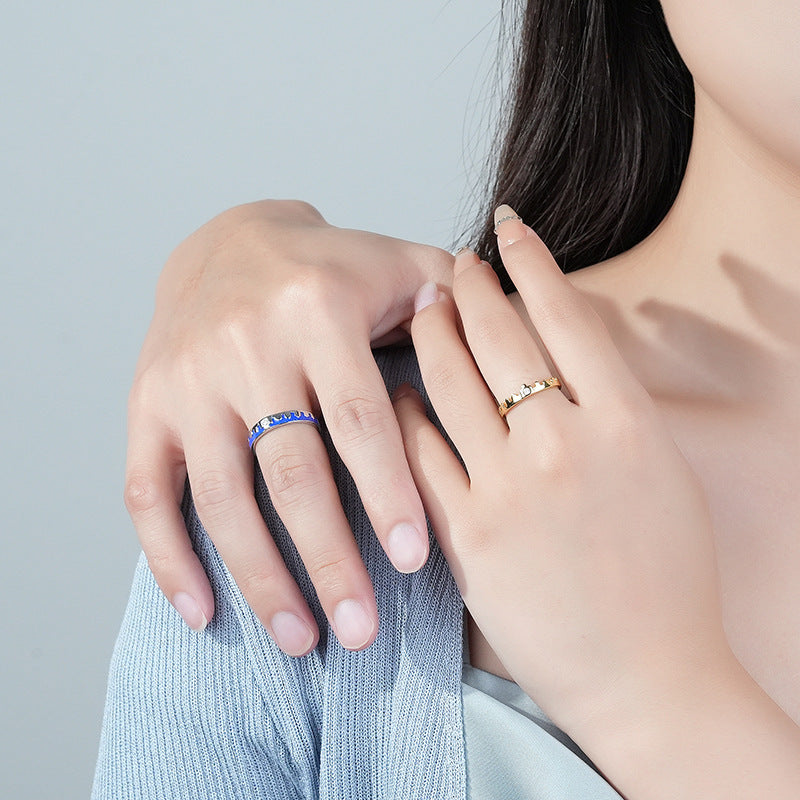 Engravable Night and Dawn Couple Promise Rings