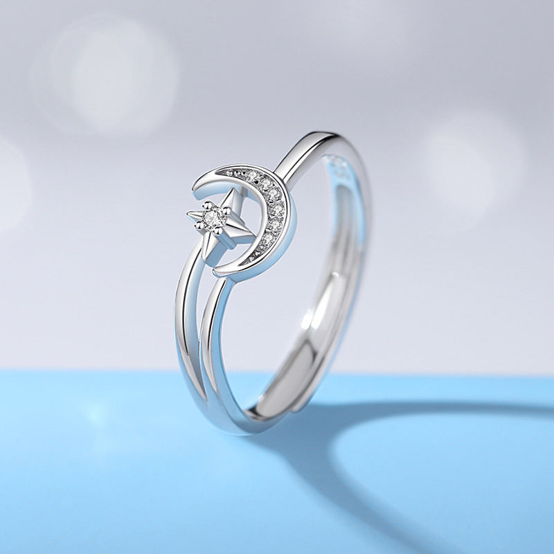 Engravable Star and Moon Promise Rings Set