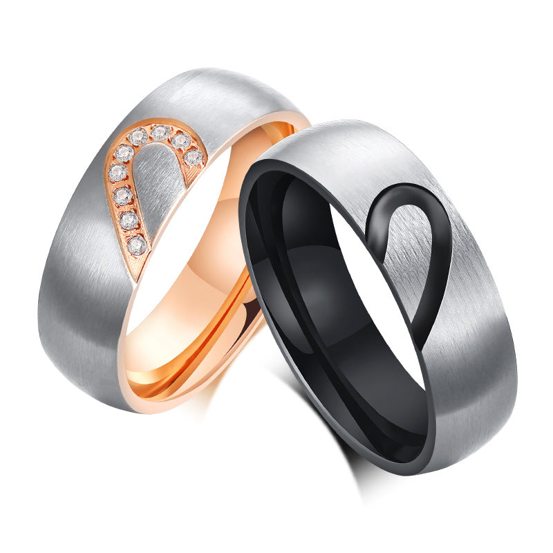 Engravable Half Hearts Couple Promise Rings Set
