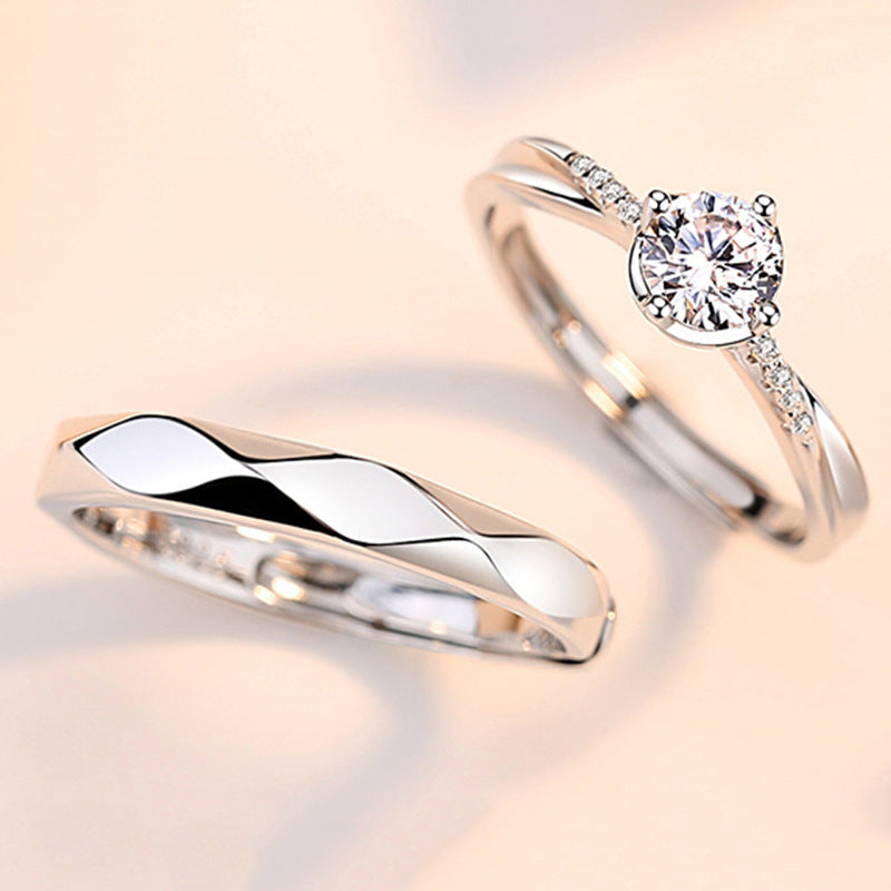 Custom Engravable Couple Engagement Rings Set