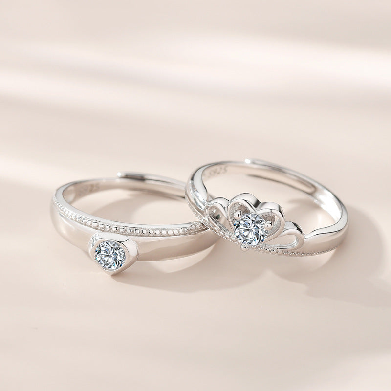 Matching Crown Couple Wedding Rings Set
